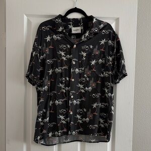 Goodfellow & Co Black Short-Sleeve Tropical Print Button-Down Shirt